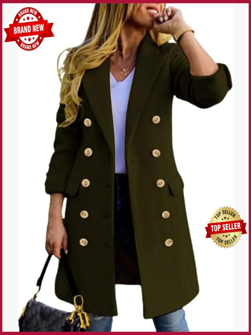 Double Breasted Midi Peacoat Wool Trench Coat Women